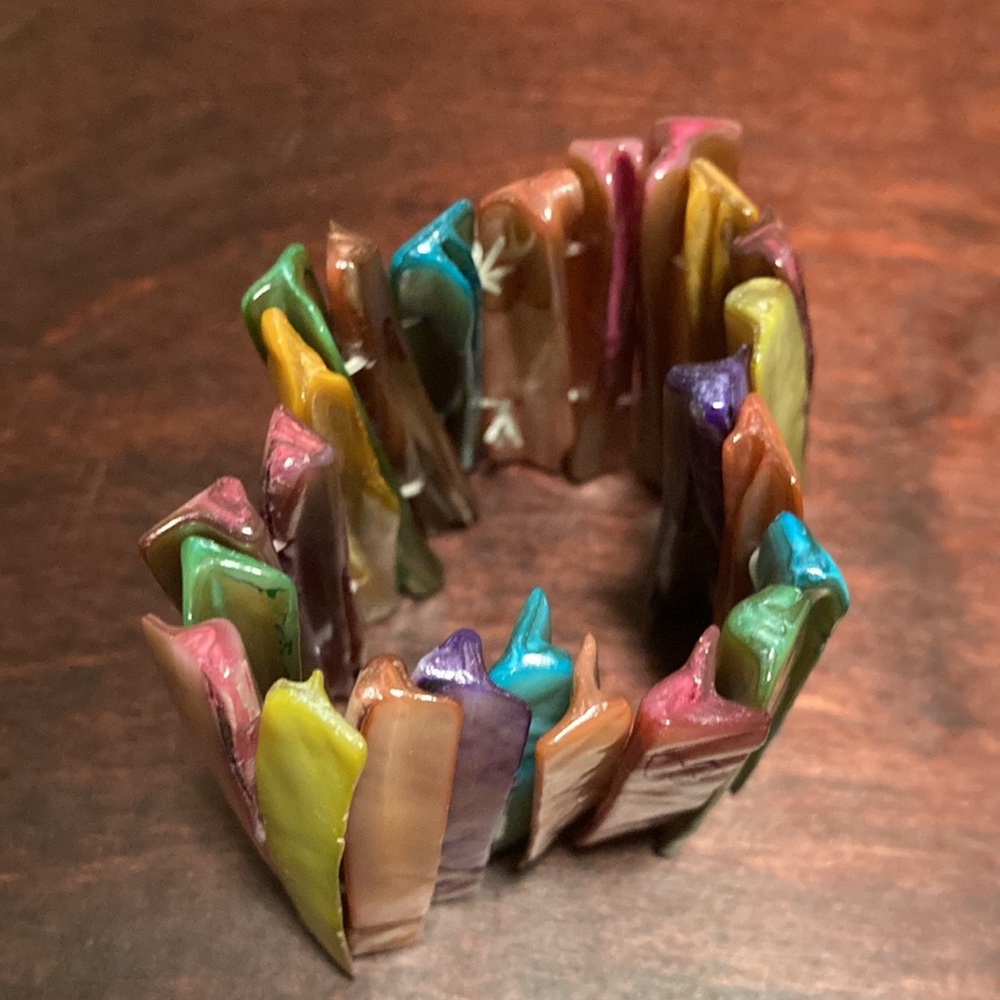 Multi-dyed shell stretch bracelet - Picture 3 of 4